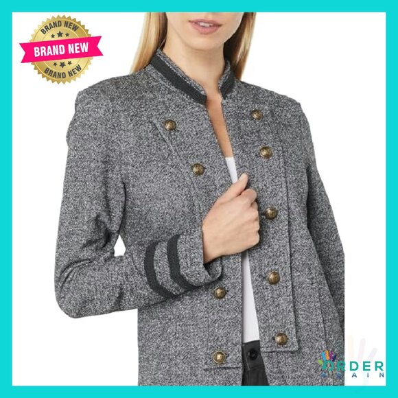 Open Front Band Jacket Military Chic Blazer Alternative Classic Elegant - Picture 4 of 4